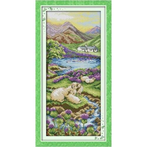 Highland landscape cross stitch kit lanscape garden 14ct 11ct count printed canvas stitching embroidery DIY handmade needlework