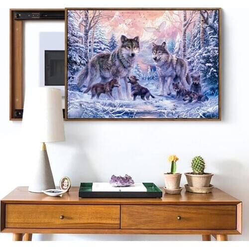 Meian Cross Stitch Embroidery Kits 14CT Wofl Animal Snow Cotton Thread Painting DIY Needlework DMC New Year Home Decor VS-0037