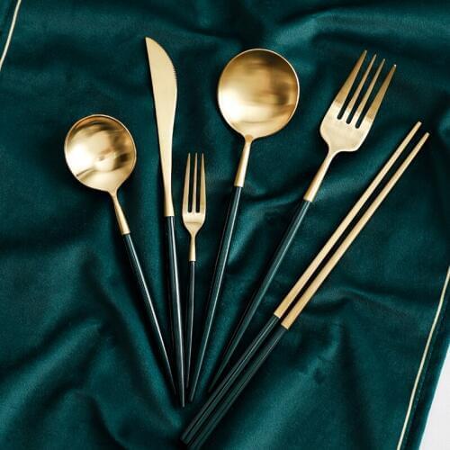 24PC Green Dinnerware Cutlery Tableware Set 18/8 Stainless Steel Spoon Fork Spoon Tableware Hotel Flatware