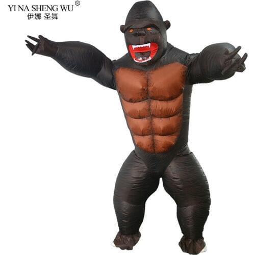 Adult Kids King Kong Inflatable Costume Orangutan Cosplay Costume Mascot Animal Monkey For Halloween Purim Carnival Party Dress