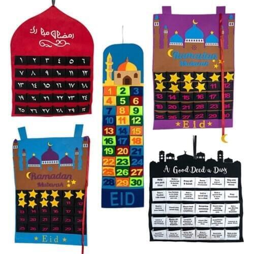 2021 Newest Ramadan Mubarak 30days Advent Calendar Hanging Felt Countdown Calendar for Kids Gifts Ramadan Decorations Supplies
