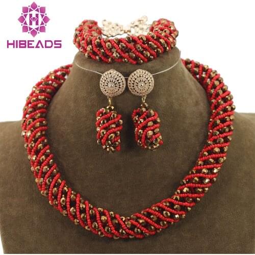 Orange and Gold Crystal Rope Necklace Bracelet Earrings Set Women Costume Bridal Jewelry Set QW945