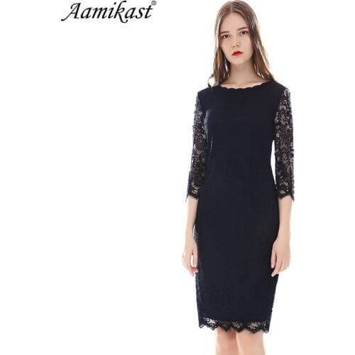 Aamikas Autumn Winter Womens Elegant Sexy Lace See black Lace Through Open Back Party Clubwear Sheath Bodycon Dress