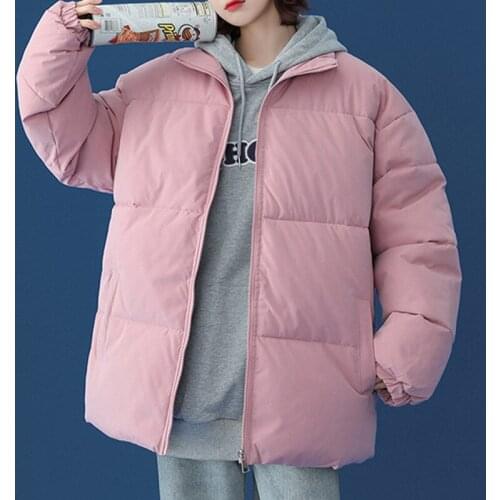 Warm Parkas Women Bubble Coats Fashion Long Sleeve Zipper Winter Puffer Jackets Black Pink Thick Female Casual Bread Outerwear