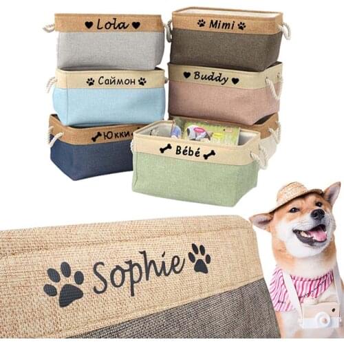 Custom Pet Toy Storage Bin Free Personalized Baskets For Dog Toys Clothes Canvas Collapsible Box Print Dogs Name Pet Supplies