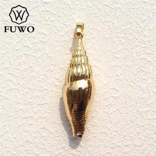 FUWO Gold Filled Spiral Whelk Shell Pendant 24K Gold Electroplated Natural Seashell Jewelry Supplies Wholesale PD534