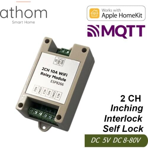 ATHOM Homekit 2CH WiFi Relay Module Inching Switch Self-locking Entry Access Gate Control DC 5V 12V 8V-80V