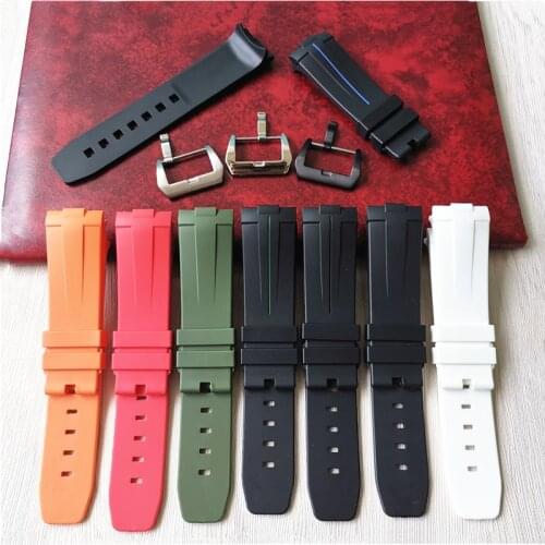 For PAM Bracelet High quality 24mm Curved End Soft waterproof Silicone Rubber Watch band buckle Watch Strap free tools