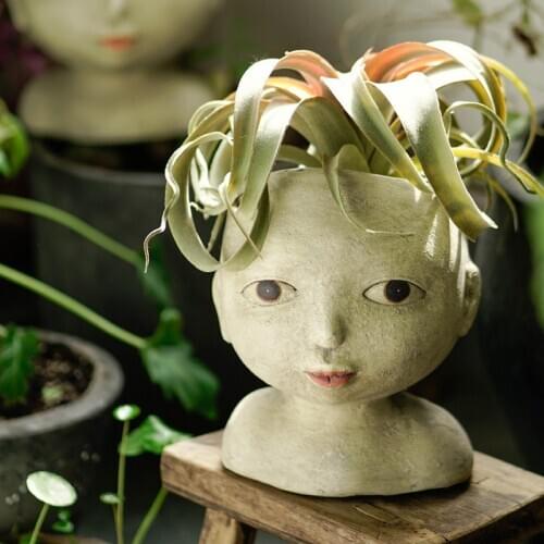Retro Resin Girl flower pot Creative eyes close/open head pots plant garden accessories succulent maceteros balcony decorations
