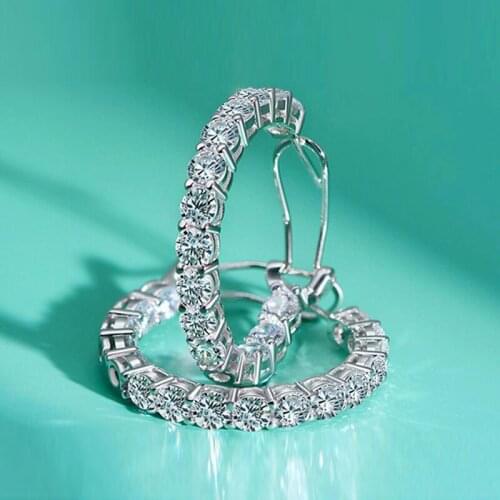 Luxury 100% 925 Sterling Silver Created Moissanite Gemstones Hoop Earrings Wedding Engagement Fine Jewelry Women Gift Wholesale