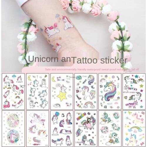 Cartoon Unicorn Tattoo Stickers Temporary Animal Rainbow Pattern Paster Kids Birthday Party DIY Decoration fake tattoos decor