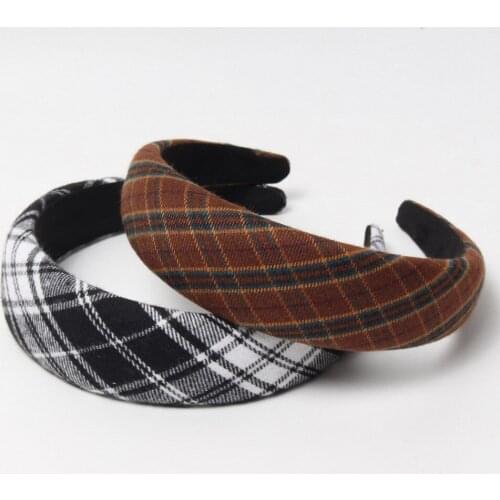 Wide Retro Hair Bands for Women Headwear Houndstooth Fabric Headbands Bezel for Girls Lattice Hairband Lady Hair Accessories