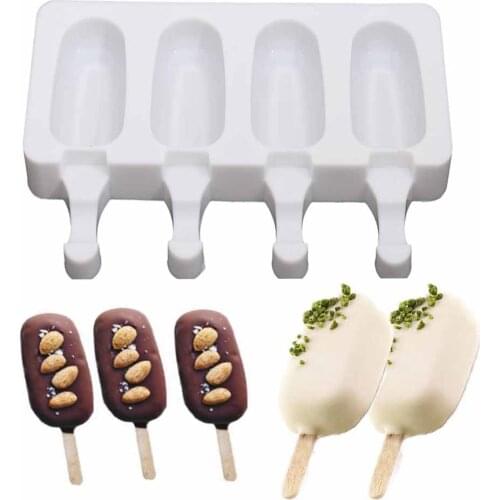 4/8 Hole Silicone Ice Cream Mold DIY Homemade Ice Cube Tray Popsicle Dessert Fruit Juice Ice Cream Mold with 10 Wooden Sticks