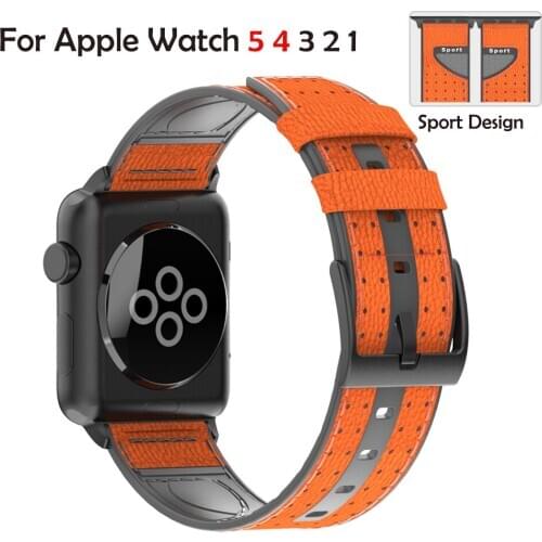 Silicone with Leather Watchband Strap for Apple Watch Band Series 5 4 3 2 1 Rubber Bracelet for iWatch 44mm 40mm 42mm 38mm Belt