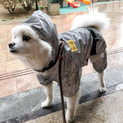 2021 Reflective Pet Dog Raincoat Waterproof Wind Snow Dog Jumpsuit French Bulldog Jacket Hooded Dog Raining Coat Pet Windbreaker