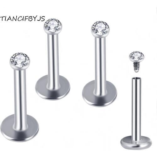 TICNCIFBYJS Steel Internally Threaded CZ Gem Tragus Piercing Helix Labret Stud Lip Ring Kit Bar Set Men Women Body Jewelry 10pcs