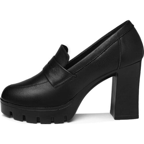 Round Toe Thick Heel Single Shoes Set Foot Solid Color Shoes Women Waterproof Platform Women Shoes