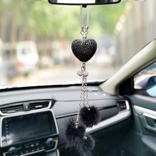 Diamond Love Car Ornaments Hanging Pendant Cute Cartoon Evil Bling Crystal Rhinestone Ball Auto Rear Mirror Pendant Accessories