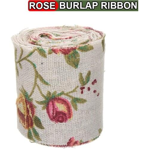 3M Vintage Rose Floral Print Burlap Hessian Ribbon Fabric Used For Wedding Craft Decors Christmas Party DIY Decoration