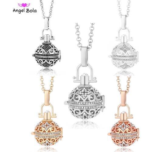 Vintage Jewelry for Women 20.5mm Angel Bola Essential Oil Cage Sound Ball Pendant Long Stainless Steel Chain Necklace NL064