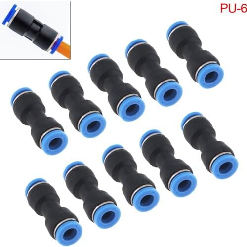 Air Connectors 10PCS 6MM PU-6 Plastic Straight Through Quick Connector Pneumatic Insertion Air Tube Quick Fittings