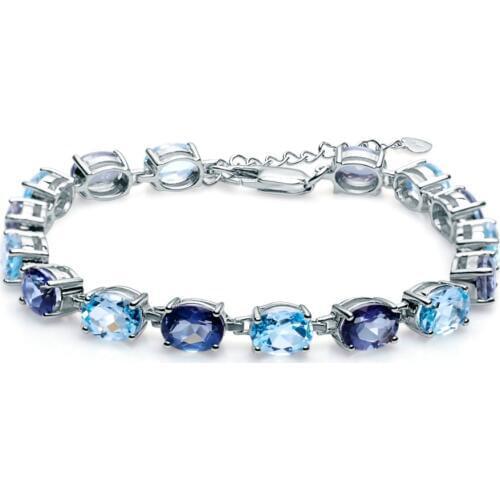 Gems Ballet Natural Oval Sky Blue Topaz Mystic Quartz Gemstone 925 Sterling Silver Bracelets & Bangles For Women Fine Jewelry