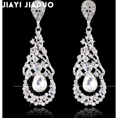 Jiayijiaudo Crystal Long Earrings for Women Silver Color Wedding Color Fashion Bridal Earrings Wedding Jewelry 2017