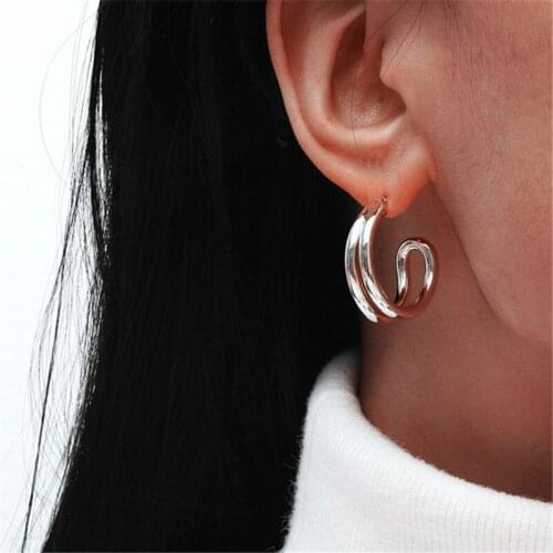 MANGOSKY 925 Silver C Shape Earrings 925 Silver Auricular Needle 1 Pair For Women