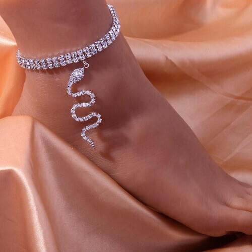 Stonefans 1PCS Boho Cute Fashion Snake Anklet Chain Foot for Women Indian Charm Rhinestone Pendant Anklet Bracelet Jewelry Gifts