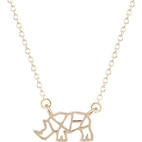 OMY RHINO RHINOCEROS OUTLINE SHAPED PENDANT NECKLACE for Women Charm Statement Necklaces Jewelry Collares bijoux femme