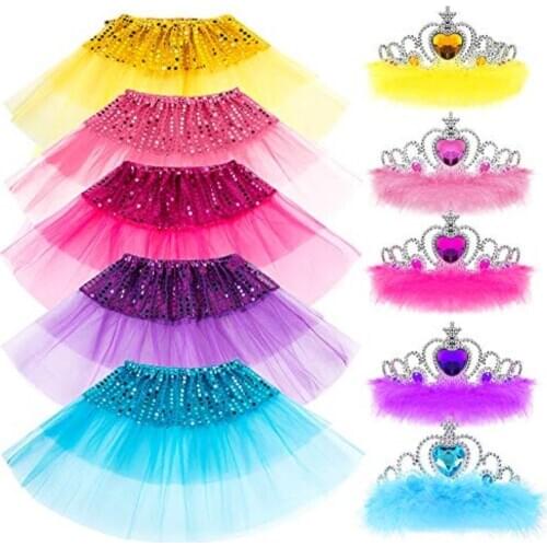 10 pcs Princess Tutu Skirt Accessories Girl Gift Set Crown Tiara Dress up Toy Play Party Favors Costume for Girls of 3-8 Years