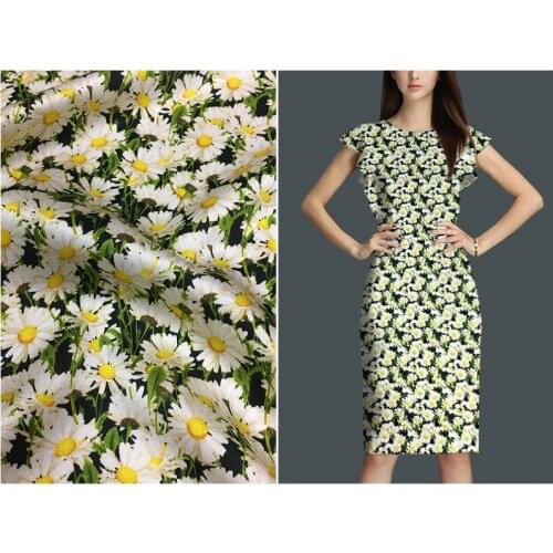 140 * 50cm New Daisy Printed Silk Satin Elastic Heavy Brand Dress Shirt Clothing Fabric