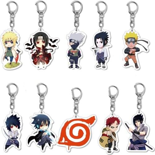 20Pcs/Lot Cartoon Anime Acrylic Keychain Uchiha Sasuke Hatake Kakashi Figure Pendant Keyring Jewelry Wholesale