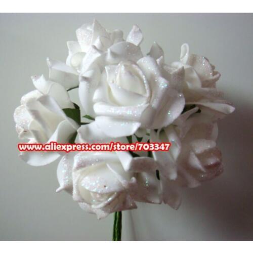 2014 Hot Sale!!! (432pcs=72 Bunches/lot) X Artificial Glitter Foam Rose Bunch in White, Hot Pink Wedding * FREE SHIPPING