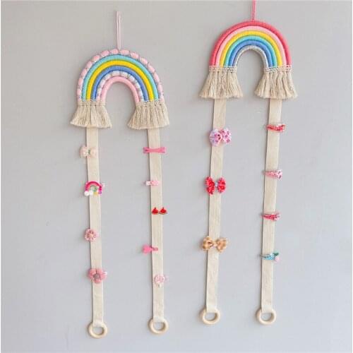 2021 Rainbow Tassel Bows Holder Hair Bows Storage Belt for Girls Hair Clips Hairpin Wall Hanging Decor Organizer Strip