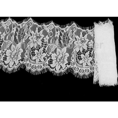 3 Yard White Embroidered Floral Lace Trim Ribbon Eyelash Edge Mesh 18cm Wide