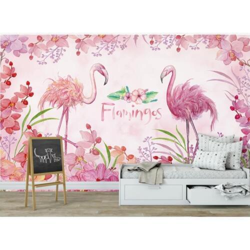 Custom photo 3d wallpaper Pink flamingo flowers Cartoon child TV Background Wall home decor living room wallpaper for walls 3 d