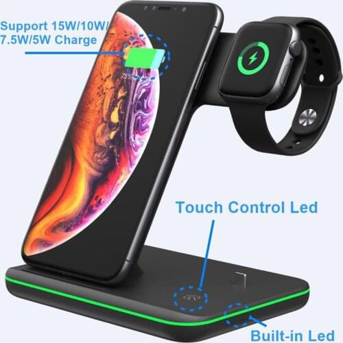 15W Qi Wireless Charger For Iphone X 8 Xiaomi Quick Charge .0 Dock Stand For Apple Airpods Watch 4 2 1 R20