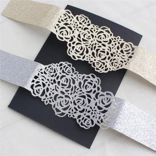 Glittery invitation belly band gold silver wedding invite decoration 50pcs