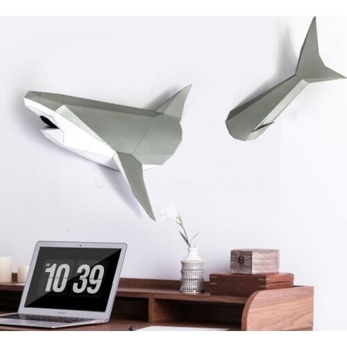 Paper Wall Hanging Statues Sculptures Shark Animal Model Home Decor DIY Craft