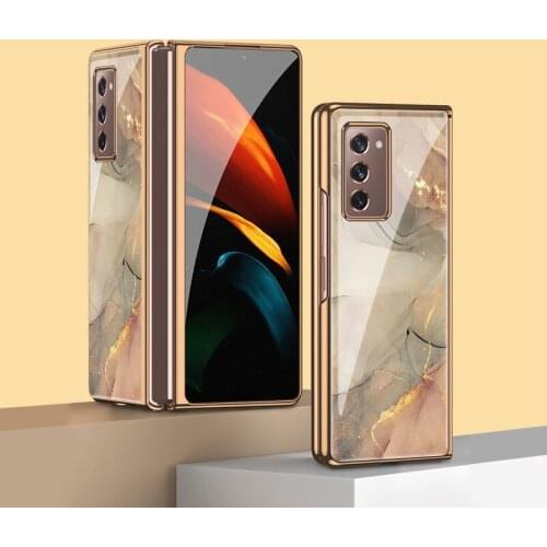 Z Fold 3 Funda Case for Samsung Galaxy Z Fold 3 Z Fold 2 W21 Z Flip 3 Electroplating Coque Champagne Gold Protetion Phone Case