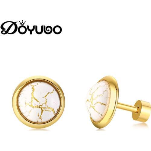 DOYUBO Brand Gold Color Stainless Steel Stud Earrings For Men & Women Cute Design Round Circle Earrings Trendy Accessories DB194