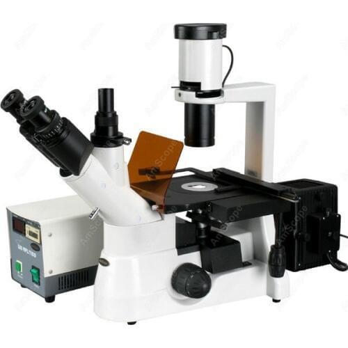 EPI Fluorescence-AmScope Supplies 40x-400x Plan Phase Contrast Culture Fluorescent Inverted Microscope SKU: IN300T-FL