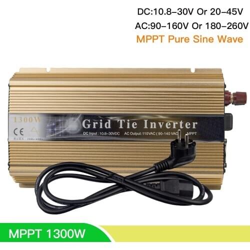 Free Shipping 1300W Solar Home On Grid Tie Inverter 18V 36V MPPT Pure Sine Wave Inversor 110V 220V AC For Wind Generator Battery