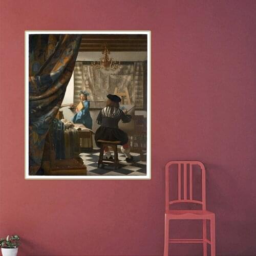 Citon Johannes Vermeer《The Allegory of Painting》Canvas Oil Painting Artwork Picture Poster Painting Wall Decor Home Decoration