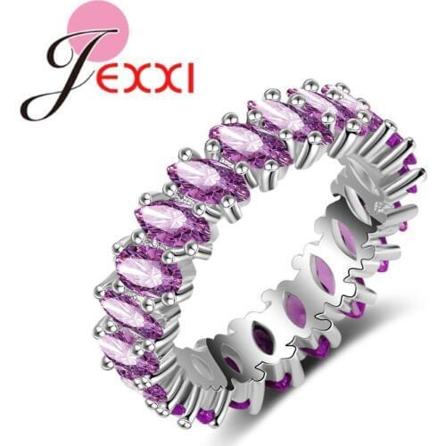 Cute/Romantic Wedding Bands 925 Sterling Silver Ring Full Paved CZ Eternity Rings for Women Classic Romantic 5 Color