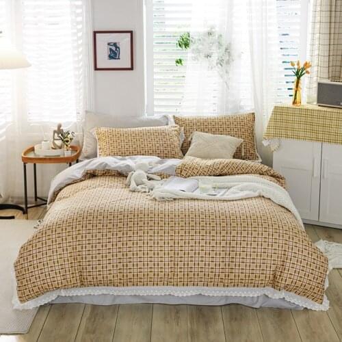 Fashion Color Grid Home Bedding Sets 3/4PC Simple Bed Cover Duvet Cover Sets Queen King Size Quilt Covers With Pillowcase