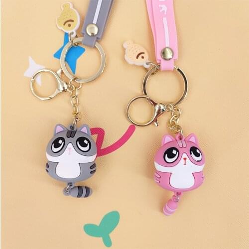 Cute Cat Kawaii Keychain Female Creative Car Key Pendant Couple Lovers Backpack Phone Lanyard Girl Gift Toy Doll Accessories