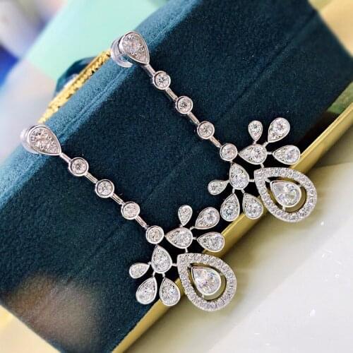 Fashion Crystal 925 Sterling Silver Water Drop Cut Bridal Long Earrings For Women Wedding Big Earrings for Bride Bridesmaids