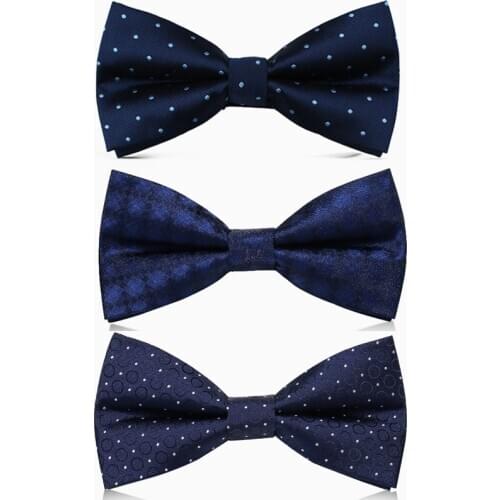 2020 Brand New Fashion Mens Bow Ties Wedding Double Fabric Navy Blue Bowtie Banquet Host Bridegroom Butterfly Tie with Gift Box